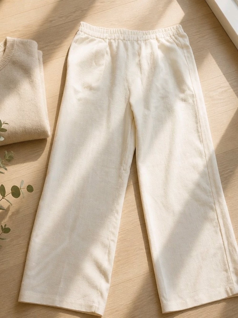 Cream Wide-Leg Pull-On Pants — Relaxed Everyday Style